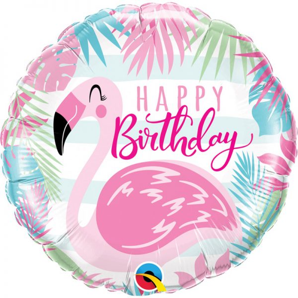 57274. Globo No. 18 Metálico Happy Birthday Flamingos Qualatex (1)