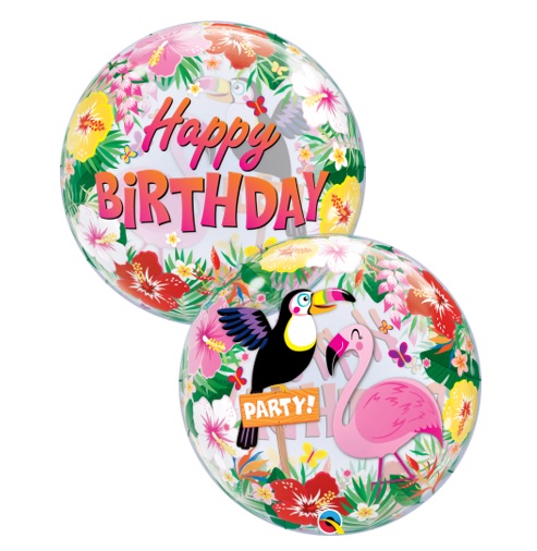 87740. Globo No. 22 Burbuja Happy Birthday Flamingo Flores Qualatex (1)