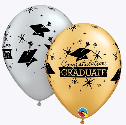 57110. Globo No. 11 Birrete de Graduacion Dorado/Plata Qualatex (25UDS)