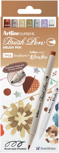 773. Estuche Marcador Punta Pincel Fina Supreme Brush 6 Colores Caja Café.