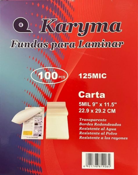 125C. Lamina 125 Micras Carta Karyma (22.9 x 29.2cm) 5Mil (100)