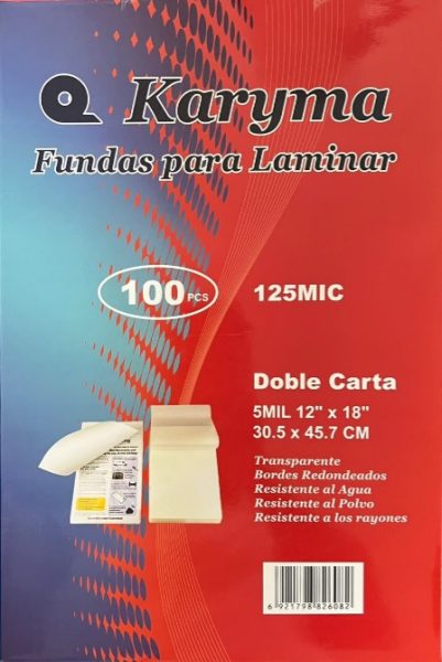 125DC. Lamina 125 Micras Doble Carta Karyma (30.5 x 45.7cm) 6Mil (100)