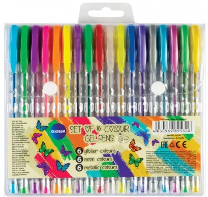 89530. Bolígrafo Gel Metálico, Escarchado y Neón Estuche 18 Uds.