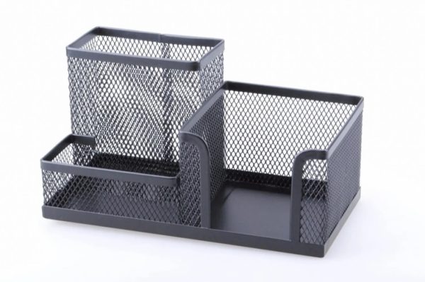 4984. Organizador de Escritorio Malla con Porta Lapiz, Memo, Clips. 3 Espacios 18.6×9.3×10.2cm  Karyma