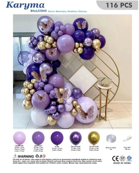1035. Set de Globos Decoración Morado Chrome (126 pcs)