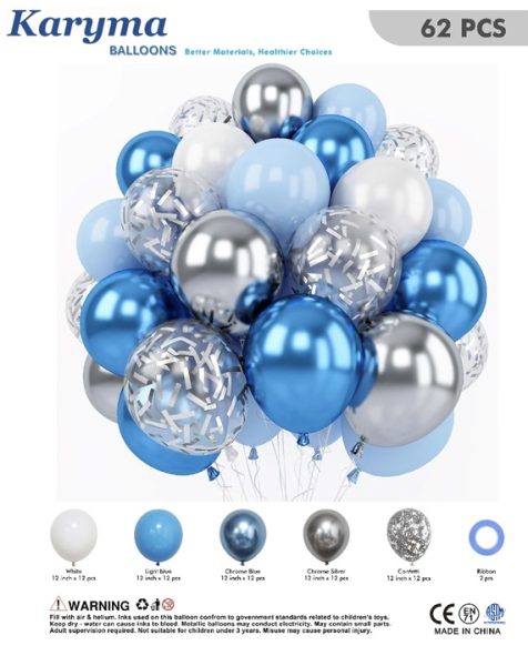 173. Set de Globos Azul/Plata (62pcs)