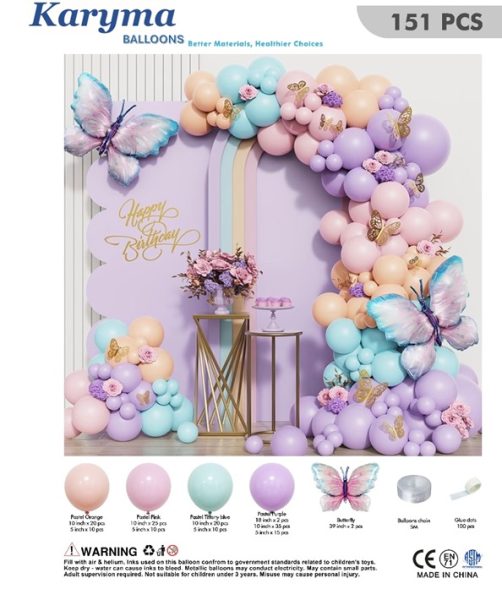 1127. Set de Globos Happy Birthday Fiesta Niña Pastel (151 pcs)