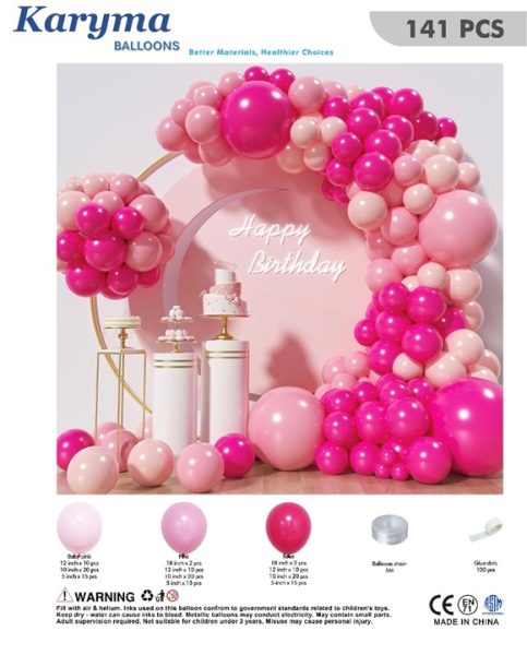 1134. Set de Globos Happy Birthday Niña Rosado (141 pcs)