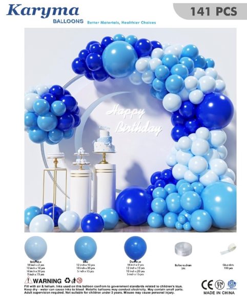 1141. Set de Globos Happy Birthday Niño Azul/Celeste (141 pcs)