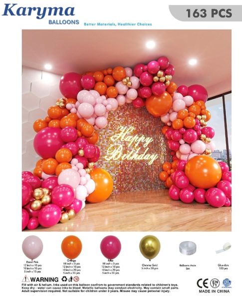 1165. Set de Globos Happy Birthday Mujer Rosa/Naranja (163 pcs)