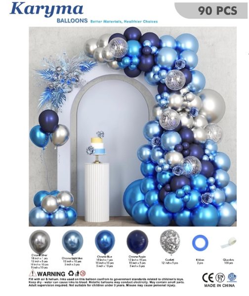 1196. Set de Globos Cumpleaños Chrome Hombre Azul (90 pcs)