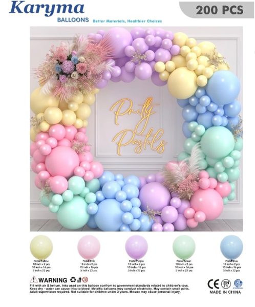 1226. Set de Globos Fiesta Pastel Niña Pretty Pastels (200 pcs)
