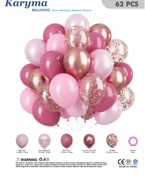 71110. Set de Globos Rosa/Fucsia (62pcs)