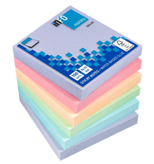 480. Block Quita y Pon 3” x 3”, Pack 6 Surtido Pastel.